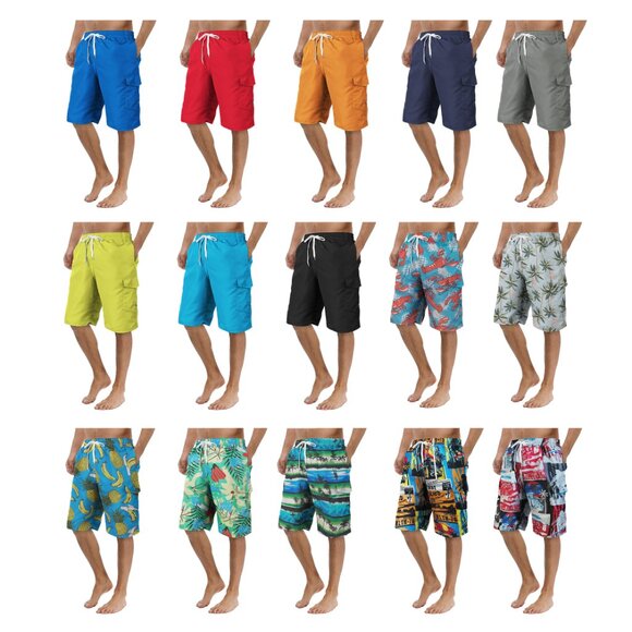 Men's Quick Dry Cargo Swim Trunks Beachwear with Pockets Solid Flex Board Shorts - Picture 2 of 16